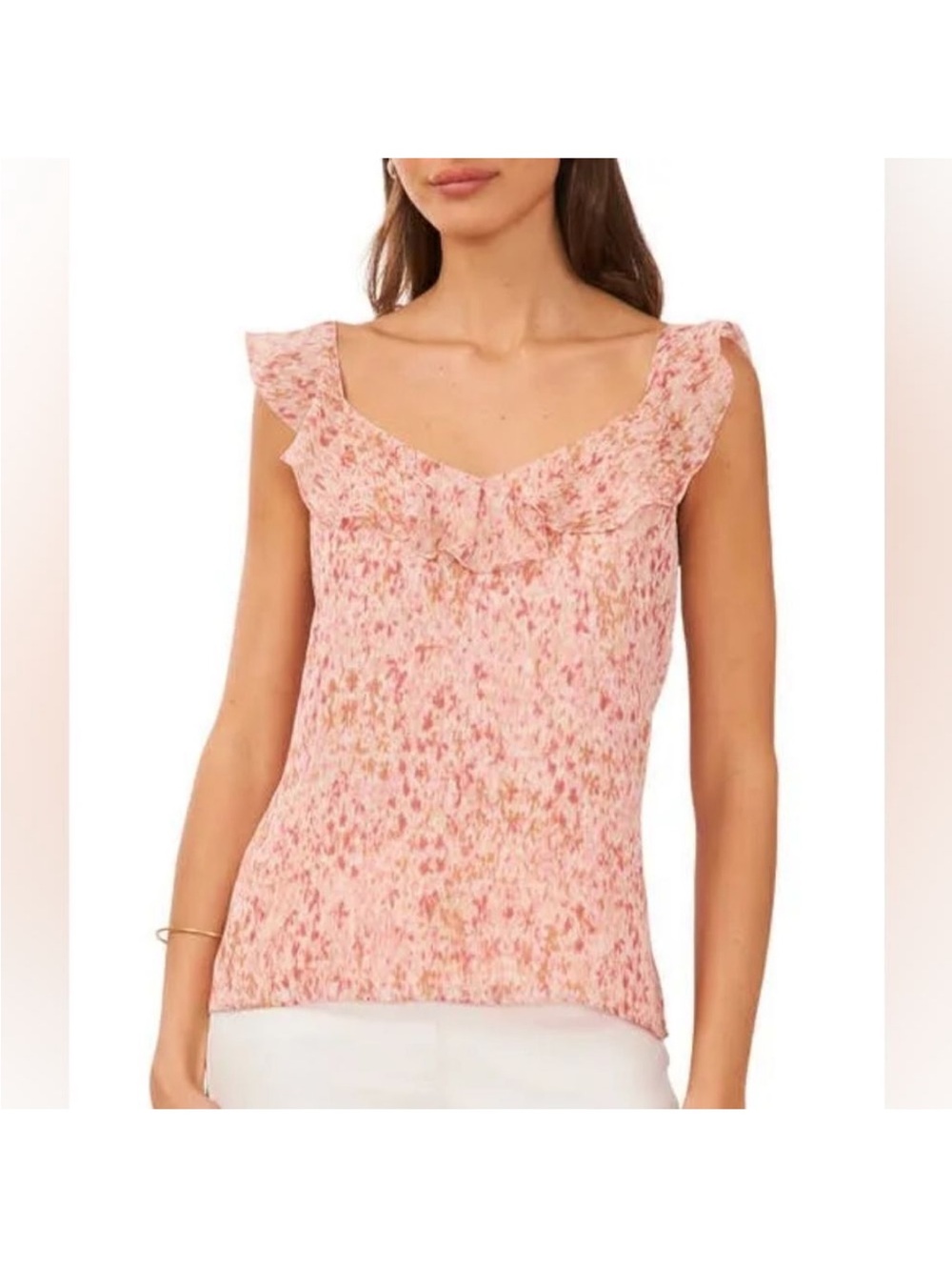 Halogen Pink & Cream Floral Ruffle-Trim Tank Top